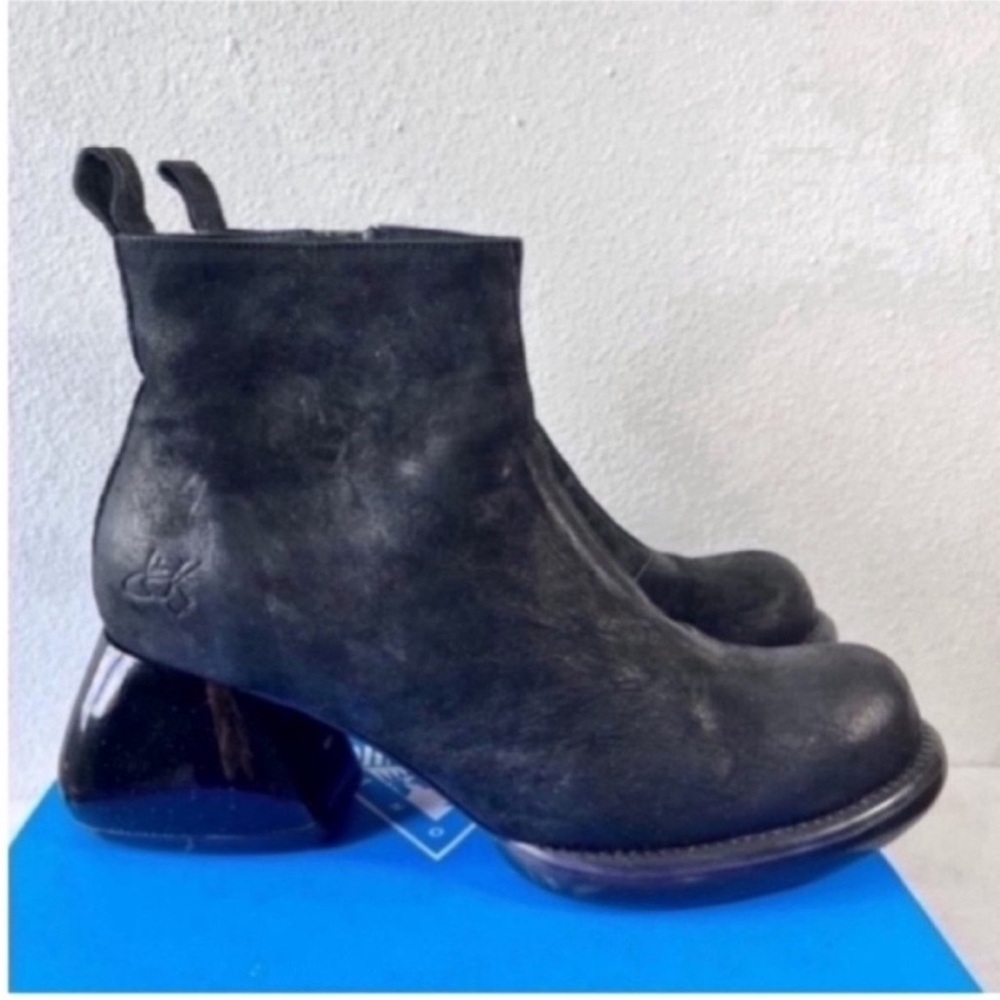 John Fluevog Black Ankle Boots with Unique Heel